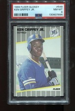 Ken Griffey Jr. Rookie 1989 Fleer Glossy #548 RC Card MLB PSA 8 nm. rookie card picture