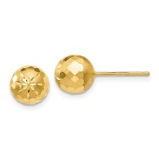 14K Yellow Gold 8mm Diamond-cut Mirror Ball Post Stud Earrings L-8 mm, W-8 mm