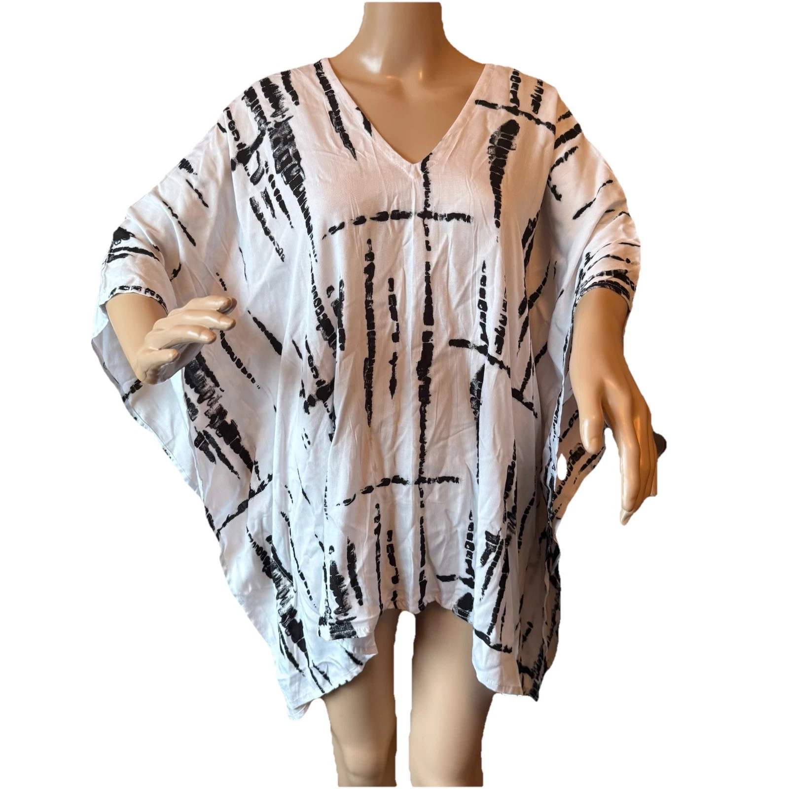Blanc du Nil Womens French Kimono Poncho Abstract Print Top One Size Beach