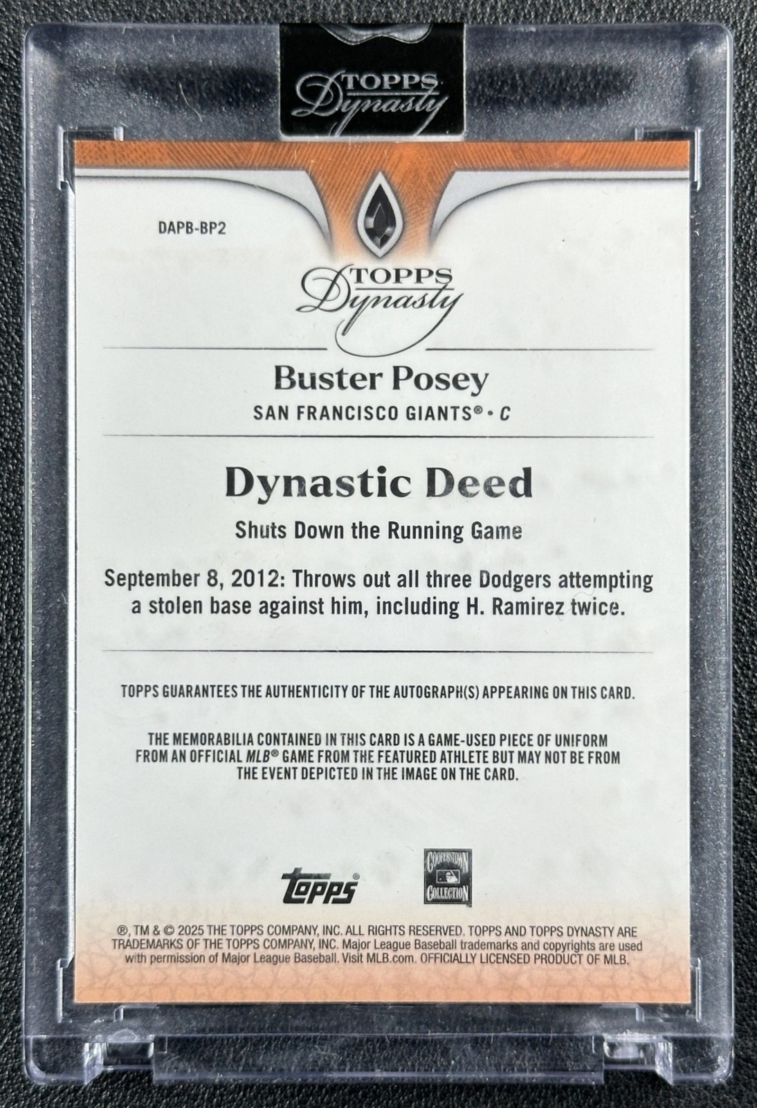 BUSTER POSEY 2025 TOPPS DYNASTY #DAPB-BP2 GAME USED PATCH AUTO 10/10 GIANTS view 2