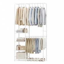 Portable Closet w/Pants Hangers, 2 Hanging Rods, 4 Storage Shelves for Bedroom