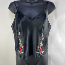 Vtg Cropped Embroidered Black Camisole Women's M