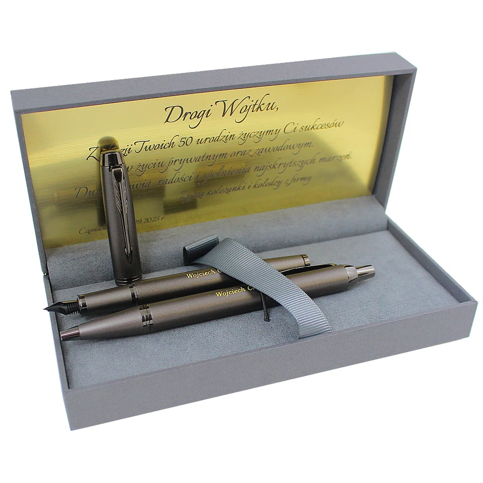 Parker IM Set Monochrome Bronze Kugelschreiber + Füllfederh Gravur Plakette - Bild 3 von 4