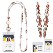Retractable ID Badge Lanyards for Women Beaded Tea Beaded Retractable Lanyard