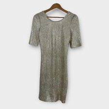 A. Byer Womens Size Medium Gold Textured Lightweight Tie Back Vintage Mini Dress