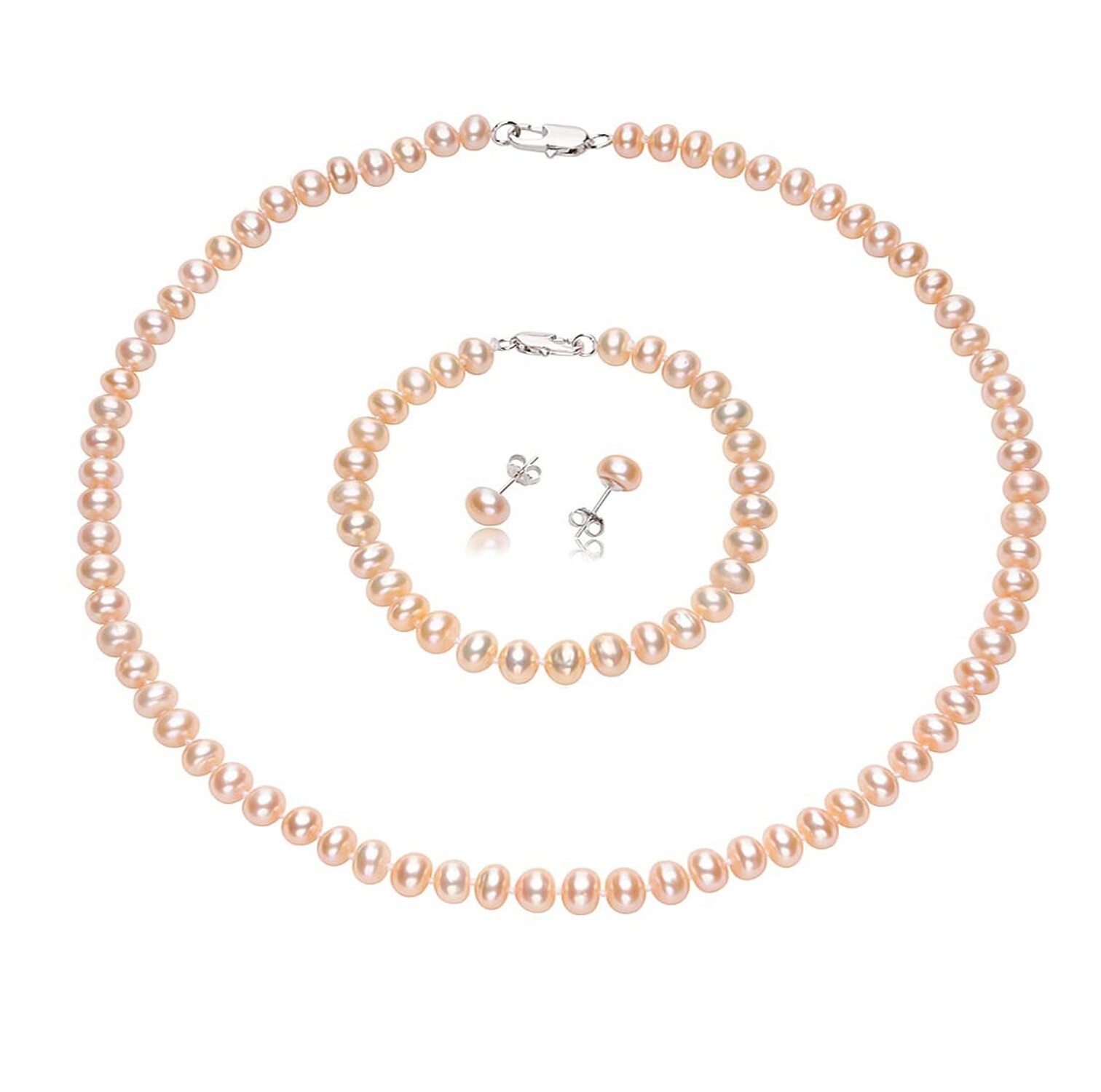Women's Pearl necklace Set 7Mm Freshwater Pearl Necklace Bracelet and Earring...