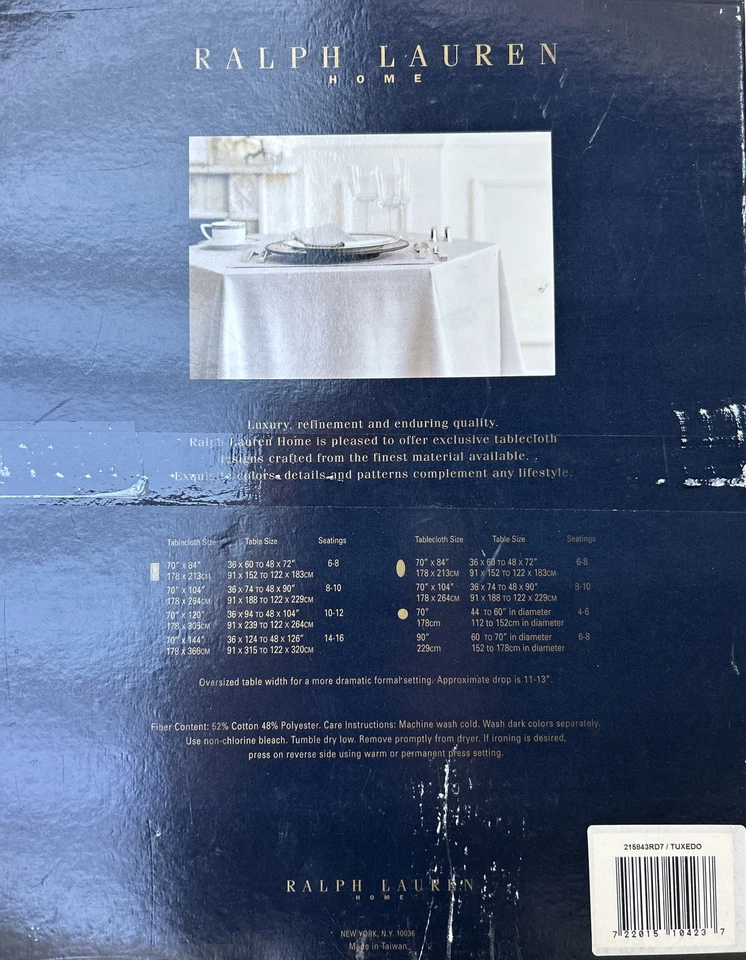 NIP Ralph Lauren Tuxedo Pale Ivory Tablecloth, 70" - Image 2 of 2