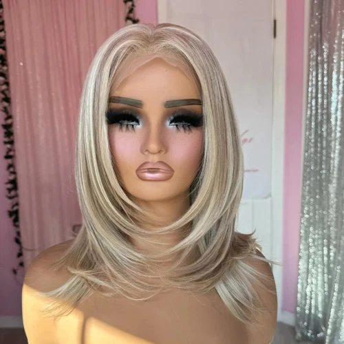 Natürliche Aschblonde Highlights Perücke 100% Echthaar Lace Front Perücken Lagenlook - Bild 2 von 7