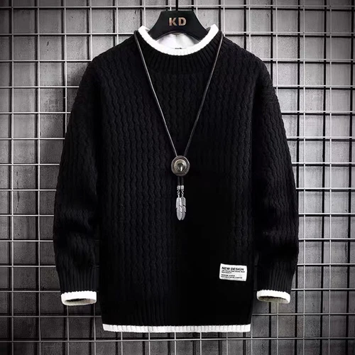 Winter Turtleneck Pullover Patchwork Sweater Men Tops Knitted Christmas Jumper - Picture 15 of 20
