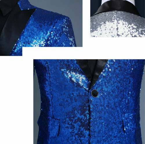 Mens Glitter Sequins Fashion Dress Blazer Suit Shiny Jacket Tuxedo Wedding Dance - Picture 6 of 21