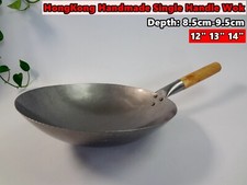 HongKong Handmade Heavy Duty Carbon Steel Wok Wooden Handle Round Base Stir Fry 
