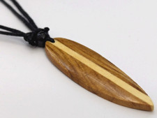 New Hawaii Hand Carved Painted Real Wood Surfboard Pendant Surfer Necklace Brown