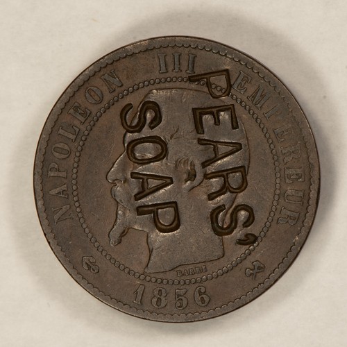 1856-B France 10 Centimes - Strong Detail - Counterstamp Pears Soap - Z5109 - Picture 5 of 6