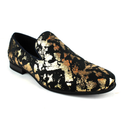 ZARMAN Men's Slip On Velvet Black & Gold Leopard Print Dress Shoes Loafers  LS21 | eBay