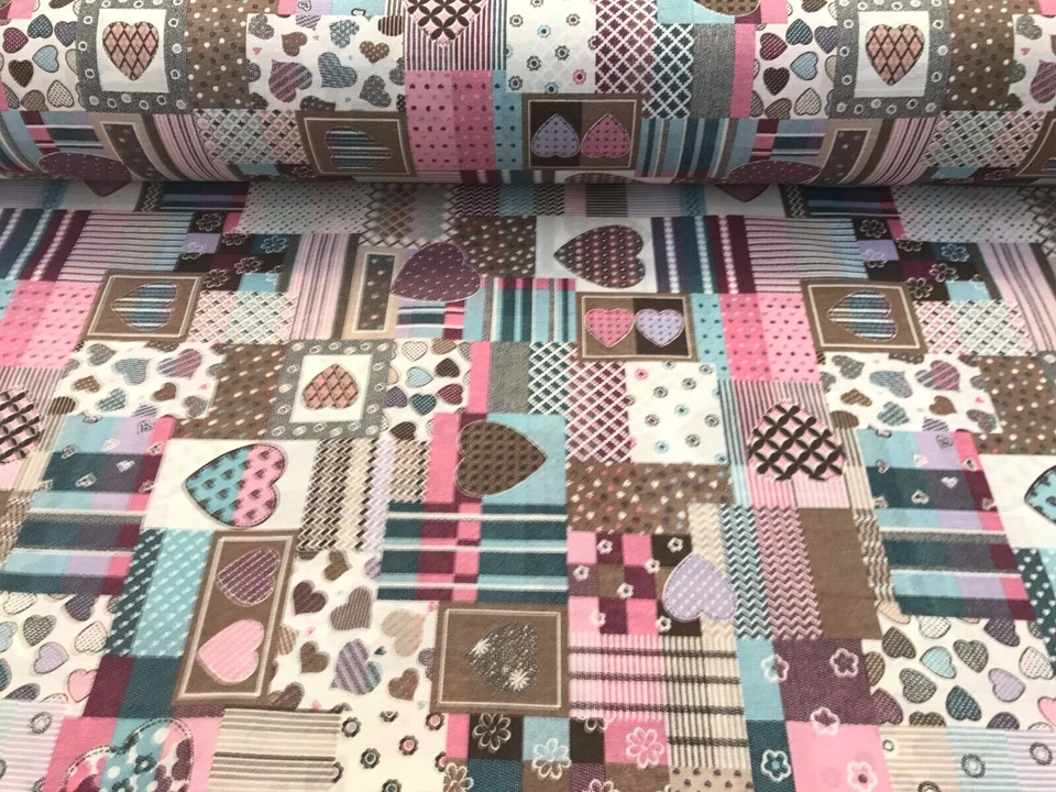 100% Baumwolle Stoff Lonetta 280cm Breit Deko Patchwork Gardine Vorhang Herzen - Bild 2 von 4