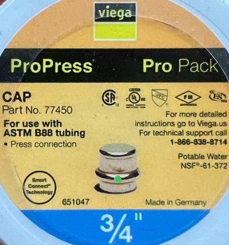 Viega ProPress 3/4" Press Copper Cap Fitting PRO PACK 10pk NEW SEALED CONTAINER