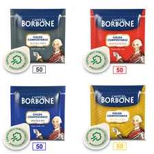 MIX 200 BORBONE COFFEE PODS - 50 BLACK BLEND - 50 RED - 50 BLUE - 50 GOLD