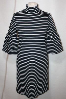 BNW0T SIZE SMALL NAVY & WHITE STRIPED STRETCHY DRESS WITH FLARED CUFFS    2761