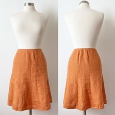 Valentino flax linen A-line panel skirt, orange, sz 8 US