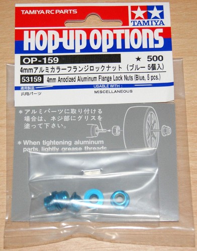 Tamiya 53159 4mm Anodized Aluminum Flange Lock Nuts (Blue, 5 Pcs), (TT01/TT02) - Picture 2 of 3