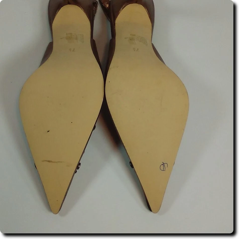Kathy Van Zeeland Bronce Cuero Decorado Punta Eslinga Tacones Traseros 7.5 Foto 3 de 4