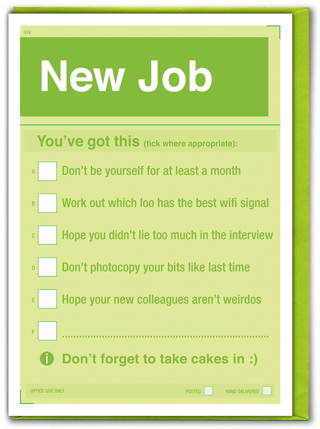 Funny New Job Greetings Card With Tick Box Form Cheeky Humour Rude Good Luck