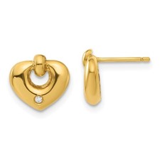 9.7mm 14k Yellow Gold Polished Heart with CZ Post Earrings YE243