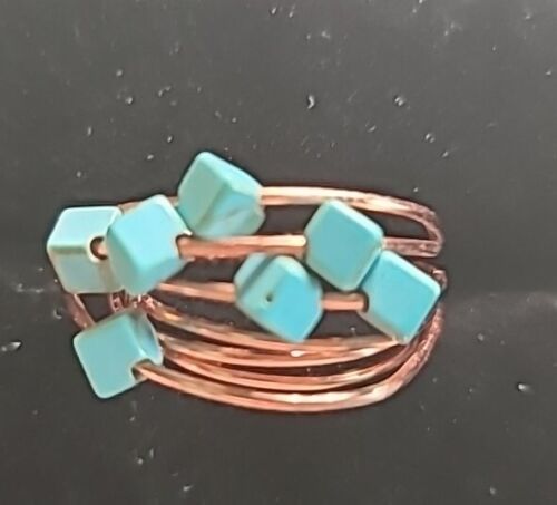 NEW Handmade Wire Wrapped Ring Coppertone Statement Turquoise Beaded  Size 8 - Picture 1 of 6