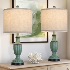 TOBUSA Farmhouse Living Room Table Lamps Set of 2, Green Rustic Vintage Table...
