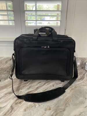 Tony Perotti Italian Black Leather Rolling Luggage Carry on Computer Bag Commute