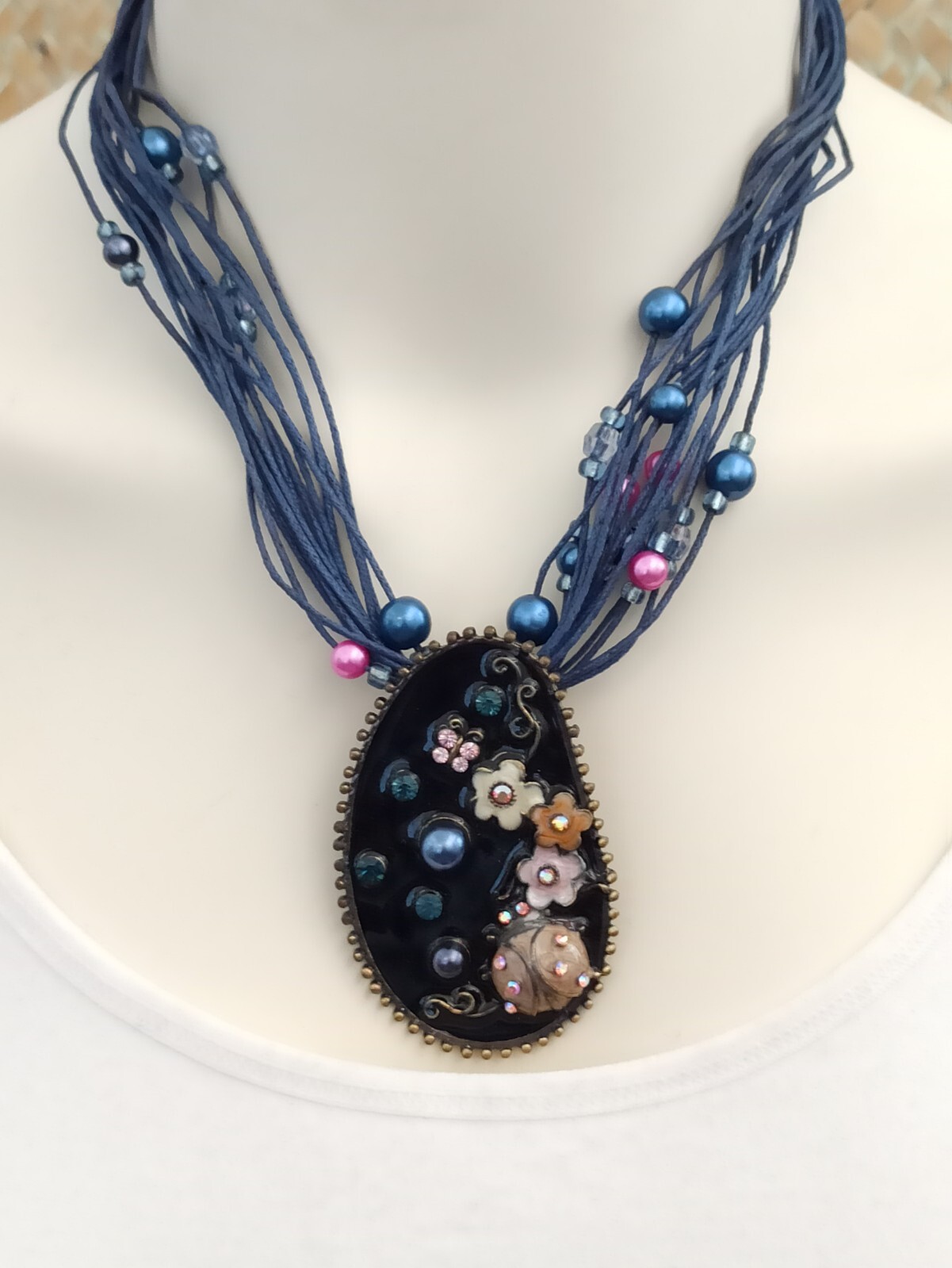 Statement Multi Strand Necklace Enamel Amorphic P… - image 16