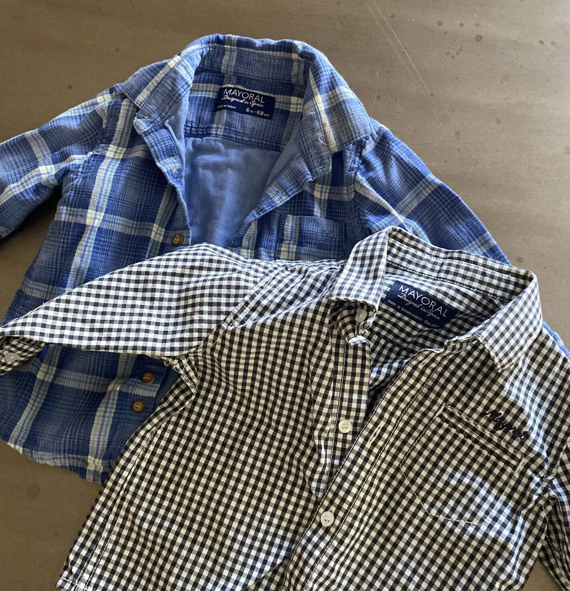 Lot Of 2 Baby Boy Dress Shirts MAYORAL SPAIN PLAID LONG SLEEVE