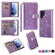 Luxury Glitter PU Leather Zipper Wallet With Card Holder Case Purse Shock Cover