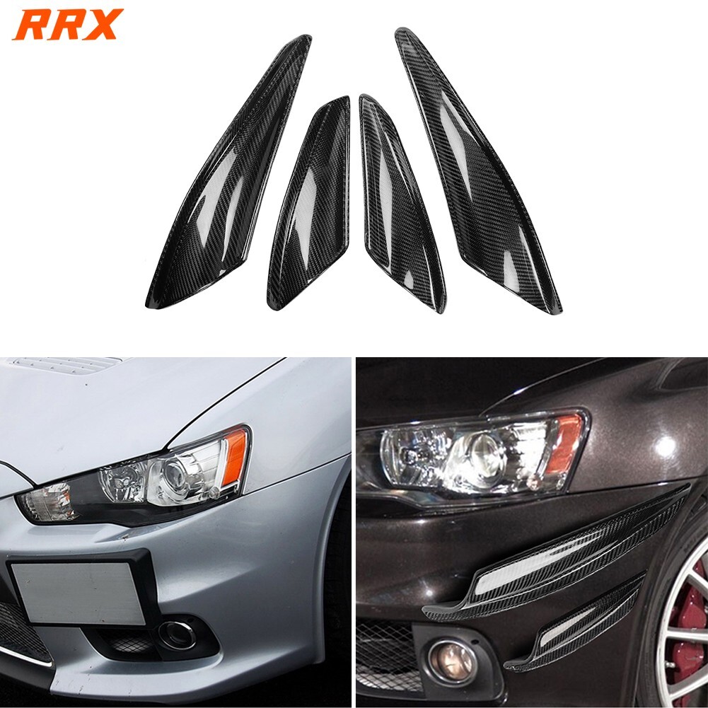 Glossy Carbon Fiber Front Bumper Canard Splitter Set – 4-Piece For Mitsubishi Lancer EVO