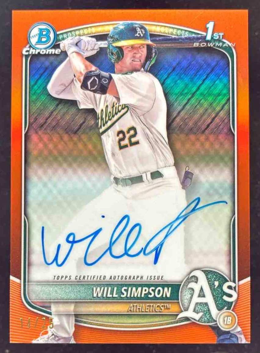 2025 Bowman Chrome Autographs Orange Refractor #CPA-WSI Will Simpson RC Auto /25