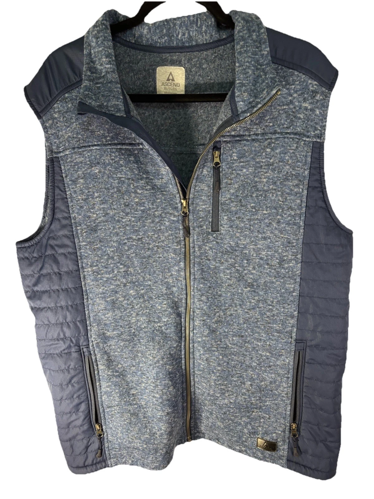 Ascend Vest Mens XL Blue Full Zip Fleece Lined Outdoor Layer Pockets Warm
