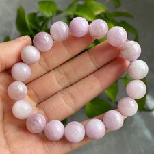 11.8mm Natural Purple Kunzite Crystal Round Cat's Eye Beads Bracelet