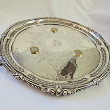 Large Victorian  Sterling Silver Salver Tray Sheffield 1895 758 gms 30cm across