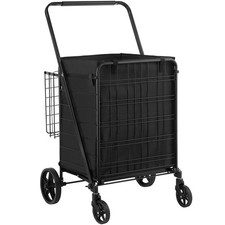 Folding Shopping Cart 330LBS Jumbo Grocery Cart Waterproof Liner Dual Basket