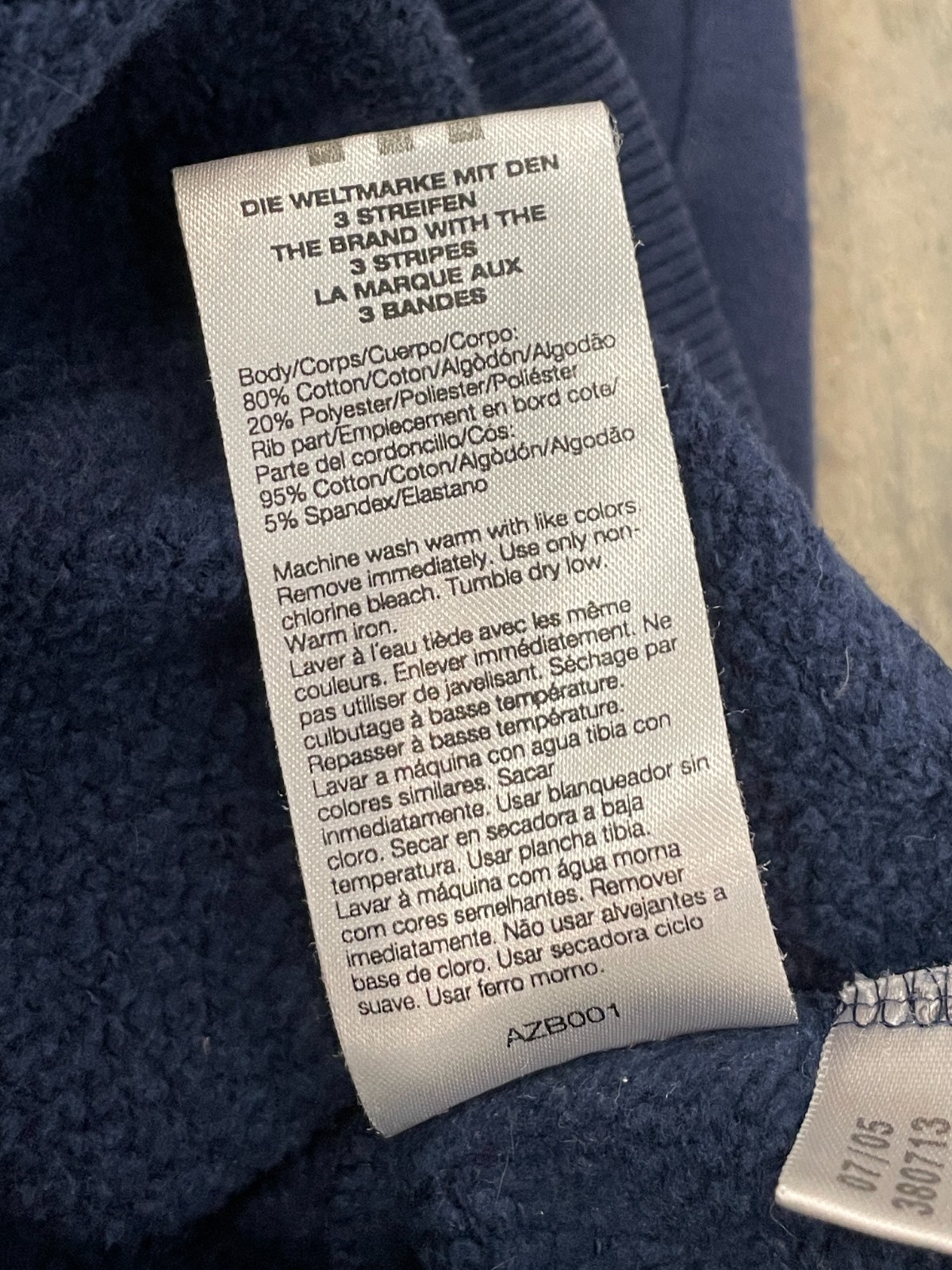 Adidas Hoodie Mens L Blue Full Zip 3 Stripe Y2K Athletic Sweatshirt Logo Cotton thumbnail 12