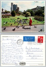 Swansea Castle Gardens Postcard 1994 - Child Feeding Pigeons Wales UK