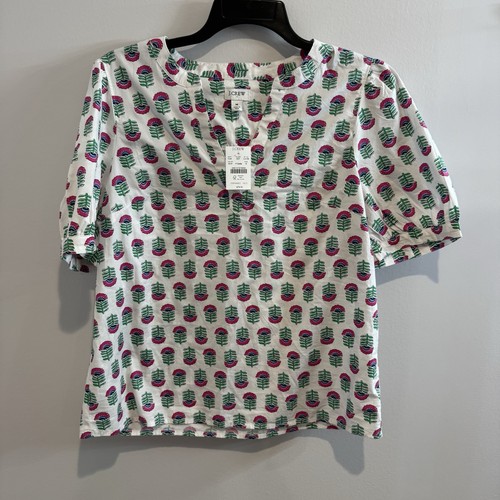 Neu mit Etikett J. Crew bedrucktes kurzärmeliges Popeline-Top für Damen in Medium Damen weiß
