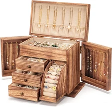 Jewelry Box Organizer, Solid Wood Jewelry Boxes for Women for Storage & Display