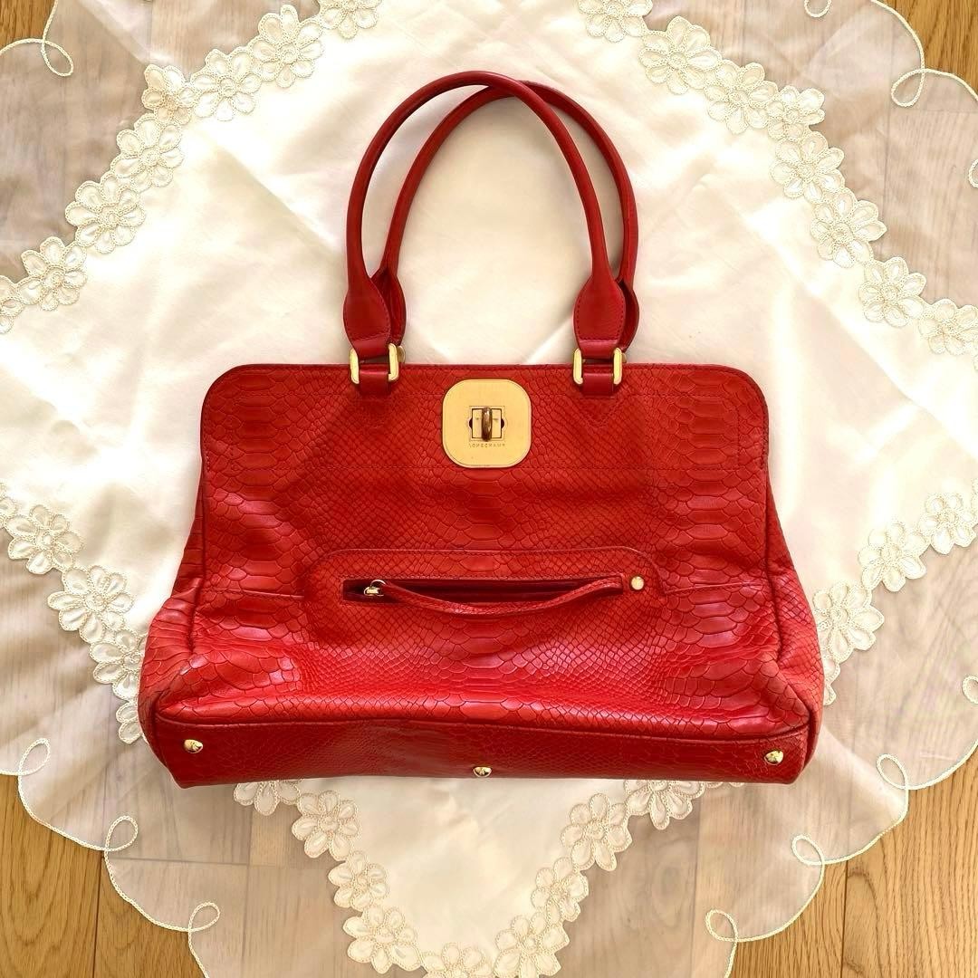 Longchamp Python Embossed Leather Tote Bag Should… - image 1