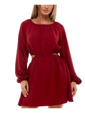 SPEECHLESS Womens Dress Red Sleeve Elastic Waist Button Closure Juniors XXS
