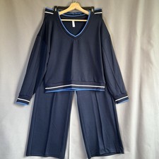 Stylus Women  s 2 Piece LongSleeve Top WideLeg Pants Set Navy Comfy Lounge Travel