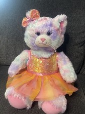Build A Bear Plush Pastel Swirl Kitty Cat 16" with orange/pink dress