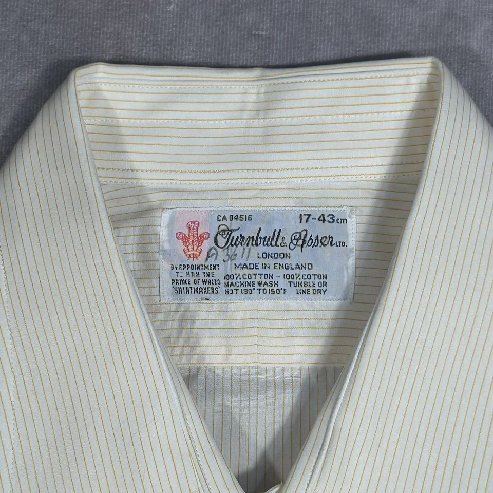 Camisa de Vestir Turnbull & Asser Blanca con Rayas Verticales Amarillas 17 - 43 Cm Foto 2 de 4