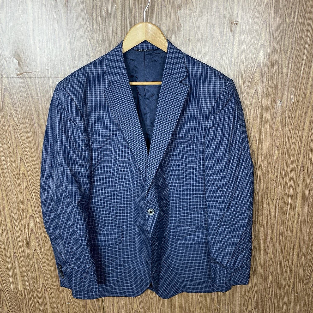 Savile Row Gold Sport Coat Mens 44R Blue Microcheck 100% Wool