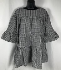 K &Kersh Women’s Black/White Sz Small Gingham Ruffled  Mini Dress Summer Casual
